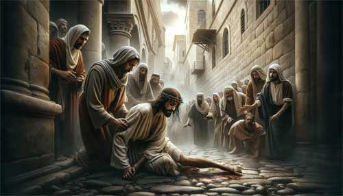 Stacja III – Pan Jezus upada po raz pierwszy